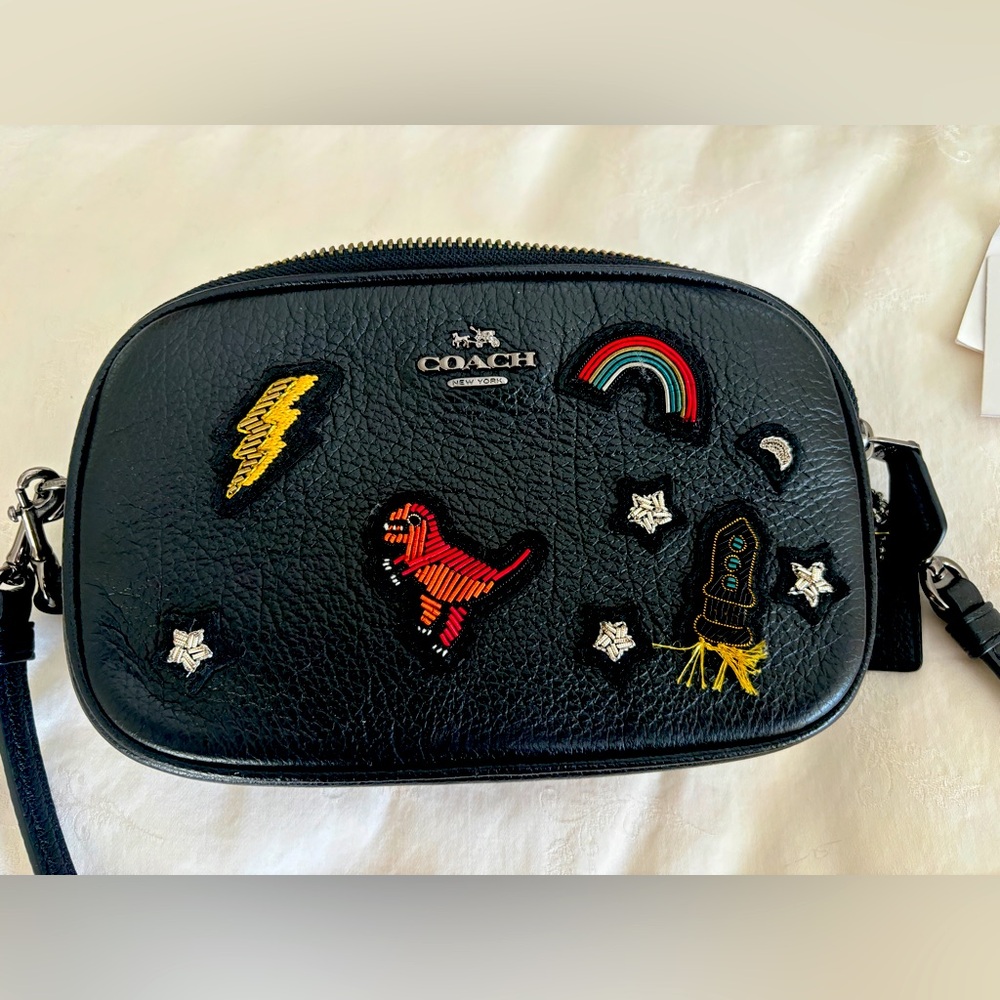 Coach REXY Souvenir Embellished Black Leather Crossbody/Wristlet